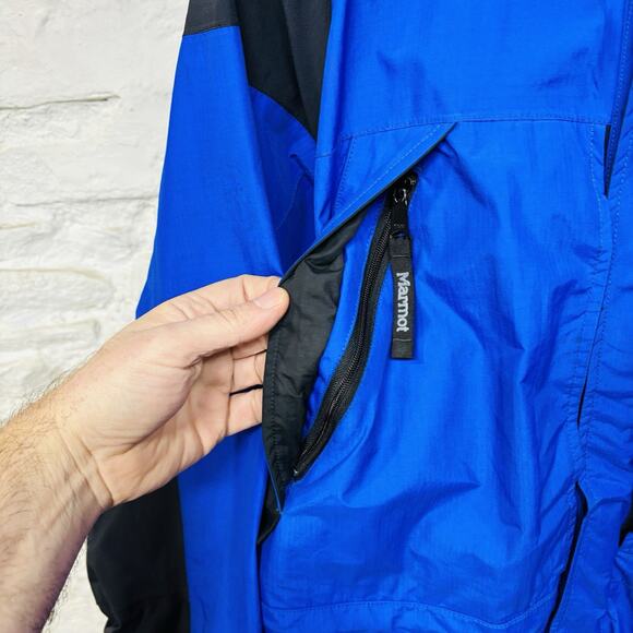 Marmot 2-Ply Gore Tex Performance Shell Jacket Blue Men’s Medium Face Mask Hood - Picture 3 of 16